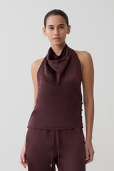 Danica Satin Halter Sleeveless Top - Mahogany