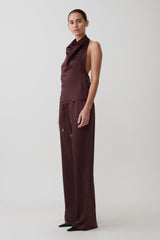 Danica Satin Halter Sleeveless Top - Mahogany