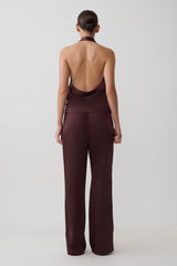 Danica Satin Halter Sleeveless Top - Mahogany