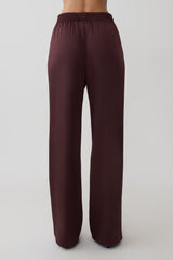 Danica Straight Leg Satin Pants - Mahogany