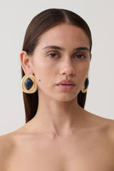 Eurydice Framed Stone Stud Earring - Gold/Navy