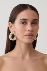 Eurydice Framed Stone Stud Earring - Gold/Navy