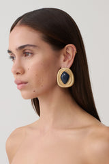 Eurydice Framed Stone Stud Earring - Gold/Navy