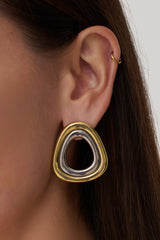 Empire Two Toned Rounded Triangle Earring - Silver/Gold