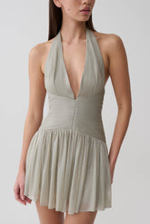 Lucille Halter Pleated Mini Dress - Silver