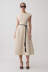 Zinia Linen Cap Sleeve Midi Dress - Natural