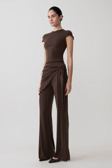 Anfie Straight Leg Pants With Waist Wrap - Dark Chocolate