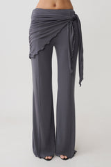 Anfie Straight Leg Pants With Waist Wrap - Grey