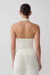Salley Crochet Halter Longline Top - Ivory