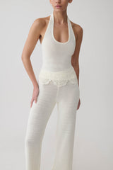 Salley Crochet Halter Longline Top - Ivory
