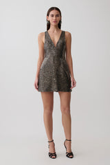 Milly Beaded Metal Mini Dress - Silver