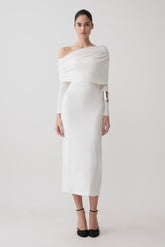 Corinna Modal One Shoulder Midi Dress - White