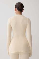 Suzie Ribbed Long Sleeve Longline Top - Ivory