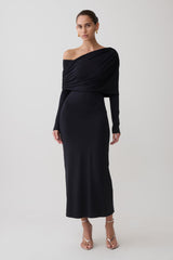 Corinna Modal One Shoulder Midi Dress - Black