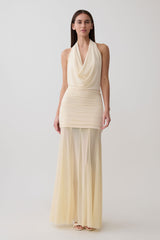 Jorja Draped Halter Slinky Maxi Dress - Ivory