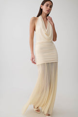 Jorja Draped Halter Slinky Maxi Dress - Ivory