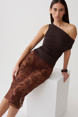 Yuna Short Sleeve Draped Hardware Top - Chocolate
