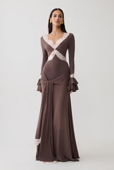Electra Slinky Lace Maxi Dress - Chocolate/Ballet Pink