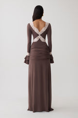 Electra Slinky Lace Maxi Dress - Chocolate/Ballet Pink