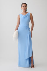 Marjorie Draped Back Chiffon Maxi Dress - Sky Blue