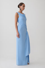 Marjorie Draped Back Chiffon Maxi Dress - Sky Blue
