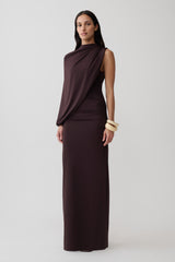 Yuri Gather Sleeve Maxi Dress - Chocolate