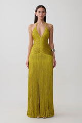 Tiffany Fringe Maxi Dress - Chartreuse