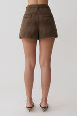 Alina Pintuck Cotton Shorts - Chocolate