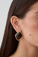 Justice Framed Stone Stud Earring - Gold/Brown