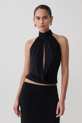 Maki Viscose Sleeveless Halter Top - Black