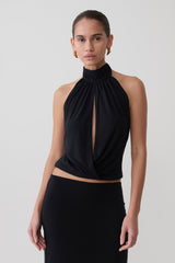 Maki Viscose Sleeveless Halter Top - Black