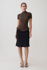 Nira Short Sleeve Ruffle Top - Dark Chocolate