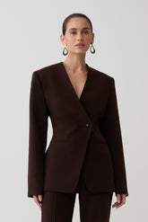 Darcie Drop Shoulder Suiting Blazer - Dark Chocolate