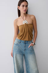 Sade Halter Top With Hardware - Caramel