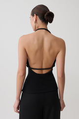 Gracie Halter Neck Asymmetrical Top - Black