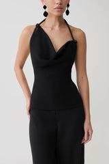 Gracie Halter Neck Asymmetrical Top - Black