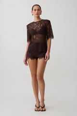 Gigi Lace Mini Shorts - Dark Chocolate