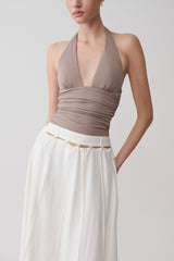 Claire Pearl Button Midi Skirt - White