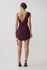 Lucile Cowl Drape Satin Mini Dress - Plum