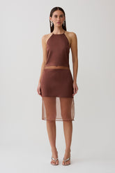 Priscilla Sheer Halter Midi Dress - Dark Chocolate