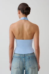 Maki Viscose Sleeveless Halter Top - Blue