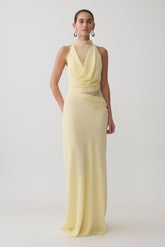 Arra Chiffon And Lace Halter Maxi Dress - Lemon