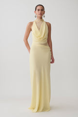 Arra Chiffon And Lace Halter Maxi Dress - Lemon