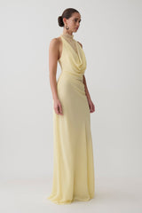 Arra Chiffon And Lace Halter Maxi Dress - Lemon