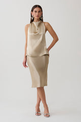 Cleo Satin Midi Skirt - Gold