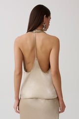 Cleo Satin Halter Top - Gold