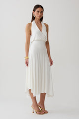 Krish Hankie Halter Midi Dress - White