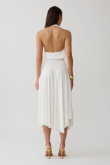 Krish Hankie Halter Midi Dress - White
