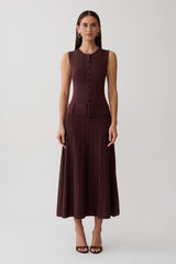Rebena Pleated Midi Dress - Chocolate