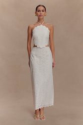 Kensley Broderie Midi Skirt - White